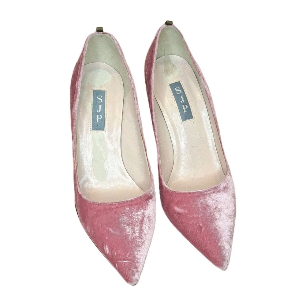 Sara Jessica Parker Stilettos SJP Pink Velvet Size 37 Leather Handmade In Italy